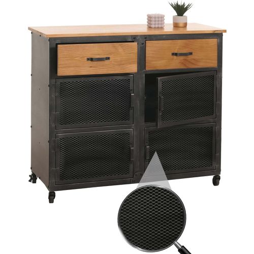 4057651651965 - Kommode MCW-N28 Schrank Rollen 2 Schubladen 3D-Struktur Industrial Retro Metall Holz 90x100x40cm ~ schwarz natur 4057651651965 - Kommode MCW-N28 Schrank Rollen 2 Schubladen 3D-Struktur Industrial Retro Metall Holz 90x100x40cm ~ schwarz natur