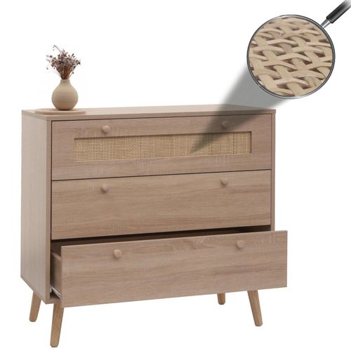 4057651649535 - Schubladenkommode MCW-M39 Schrank Sideboard Highboard Kubu Rattan Holz Melamin 78x80x39cm Eiche-Optik 4057651649535 - Schubladenkommode MCW-M39 Schrank Sideboard Highboard Kubu Rattan Holz Melamin 78x80x39cm Eiche-Optik