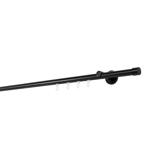 4066866167208 - Gardinenstange auf Maß Innenlauf 20mm Cap 1-lauf Vorhangstange Wandträger 65cm Stilgarnitur Gleiter für Vorhänge - Schwarz - 340cm