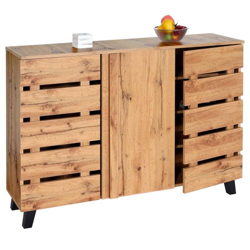 4057651863153 - Sideboard MCW-M46 Kommode Schrank Anrichte 3 Türen 8 Staufächer 88x120x34cm naturfarben