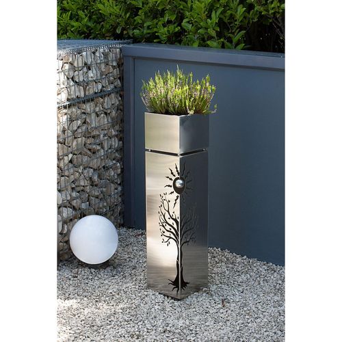 4041908111043 - Der Holzwurm - Garden Pleasure Pflanzsäule Buche Edelstahl 25 x 25 x 100 cm