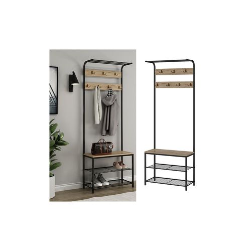 4066731338689 - Garderobe Fyrk 70 x 190 cm Eiche Schwarz Ablage Bank & Schuhregal Industrial 4066731338689 - Garderobe Fyrk 70 x 190 cm Eiche Schwarz Ablage Bank & Schuhregal Industrial