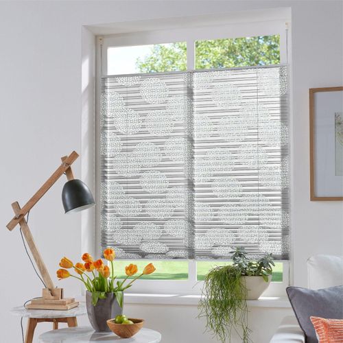 6973603340771 - Plissee MY HOME BELUM Gr 6 grau (hellgrau) B90cm H130cm Obermaterial 70% Baumwolle 30% Polyester Plissees im Fixmaß Ausbrenner Kreise Blumen Klemmträger