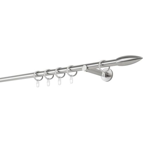 4066866121750 - Ondeco - Gardinenstange auf Maß 20mm Patrone 1-lauf Vorhangstange Wandträger 12cm Stilgarnitur mit Ringen für Vorhänge - Edelstahl-Optik - 150cm 4066866121750 - Ondeco - Gardinenstange auf Maß 20mm Patrone 1-lauf Vorhangstange Wandträger 12cm Stilgarnitur mit Ringen für Vorhänge - Edelstahl-Optik - 150cm