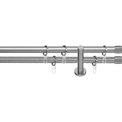 4042627330555 - Gardinenstange INDEKO Linz Gardinenstangen Gr L 320 cm 1 St 2 läufig silberfarben (edelstahlfarben) Gardinenstangen nach Maß Komplett-Set inkl Ringen und Montagematerial