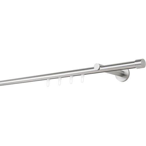 4066866173940 - Ondeco - Gardinenstange auf Maß Innenlauf 20mm Cap 1-lauf Vorhangstange Wandträger 12cm Stilgarnitur Gleiter für Vorhänge - Edelstahl-Optik - 260cm 4066866173940 - Ondeco - Gardinenstange auf Maß Innenlauf 20mm Cap 1-lauf Vorhangstange Wandträger 12cm Stilgarnitur Gleiter für Vorhänge - Edelstahl-Optik - 260cm