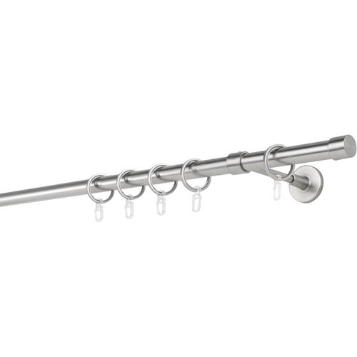 4066866133395 - Gardinenstange auf Maß 20mm Cap 1-lauf Vorhangstange Wandträger Deckenträger 14cm Stilgarnitur mit Ringen für Vorhänge - Edelstahl-Optik - 320cm 4066866133395 - Gardinenstange auf Maß 20mm Cap 1-lauf Vorhangstange Wandträger Deckenträger 14cm Stilgarnitur mit Ringen für Vorhänge - Edelstahl-Optik - 320cm