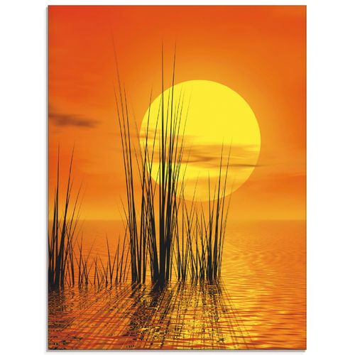 4058661700131 - Glasbild ARTLAND Sonnenuntergang mit Schilf orange (farbe bild(er) orange) B100cm H50cm Bilder in verschiedenen Größen