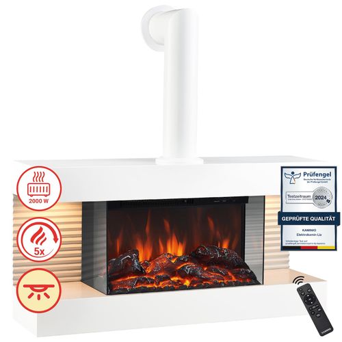 4262480470728 - KAMINIO Elektrokamin LIZ mit Abzugsrohr - Elektrischer Wandkamin mit Heizung 3D-Flammeneffekt LED-Ambientelicht Fernbedienung - Weiß 4262480470728 - KAMINIO Elektrokamin LIZ mit Abzugsrohr - Elektrischer Wandkamin mit Heizung 3D-Flammeneffekt LED-Ambientelicht Fernbedienung - Weiß