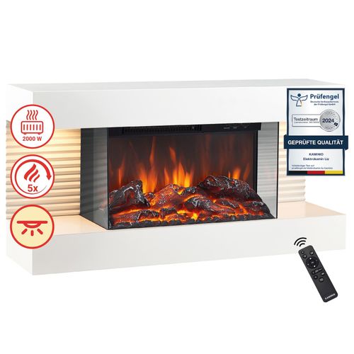 4262480470025 - KAMINIO Elektrokamin LIZ - Elektrischer Wandkamin mit Heizung 3D-Flammeneffekt LED-Ambientelicht Fernbedienung - Weiß 4262480470025 - KAMINIO Elektrokamin LIZ - Elektrischer Wandkamin mit Heizung 3D-Flammeneffekt LED-Ambientelicht Fernbedienung - Weiß