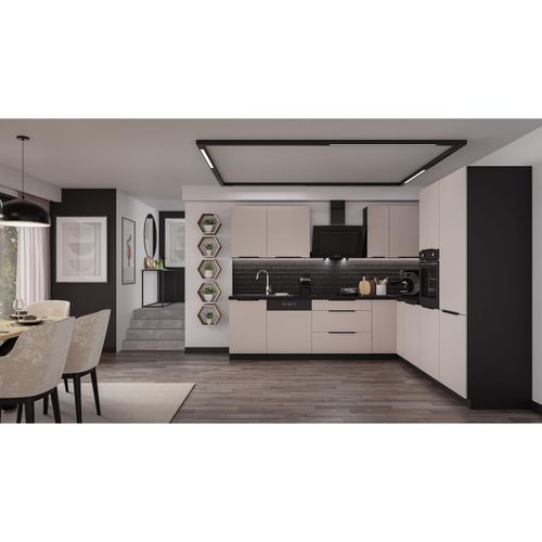 4255832100923 - Winkelküche ARONA 280x270 cm Küchenzeile Eckküche Küche Kaschmir beige + Schwarz 4255832100923 - Winkelküche ARONA 280x270 cm Küchenzeile Eckküche Küche Kaschmir beige + Schwarz