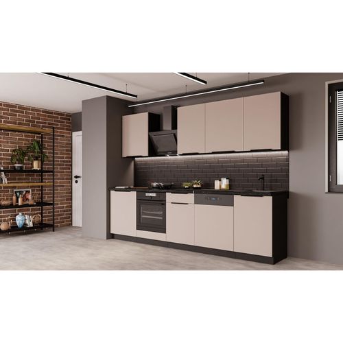 4255832101197 - Küche ARONA BASIC 280 Küchenzeile Küchenblock Einbauküche Kaschmir beige Schwarz