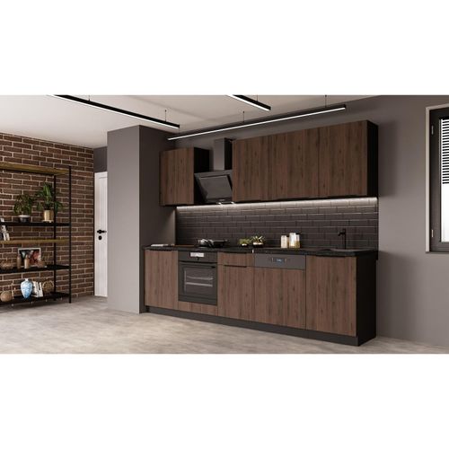4255832101180 - Küche MONZA BASIC 280 Küchenzeile Küchenblock Einbauküche Nussbaum Okapi Schwarz 4255832101180 - Küche MONZA BASIC 280 Küchenzeile Küchenblock Einbauküche Nussbaum Okapi Schwarz