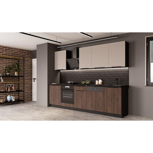 4255832101234 - Küche MONZA ARONA BASIC 280 Küchenzeile Küchenblock Einbauküche Nußbaum Kaschmir 4255832101234 - Küche MONZA ARONA BASIC 280 Küchenzeile Küchenblock Einbauküche Nußbaum Kaschmir
