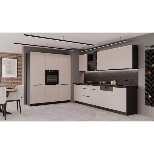4255832101715 - Küche ARONA 280 + 180 Küchenzeile Küchenblock Einbauküche Kaschmir beige Schwarz