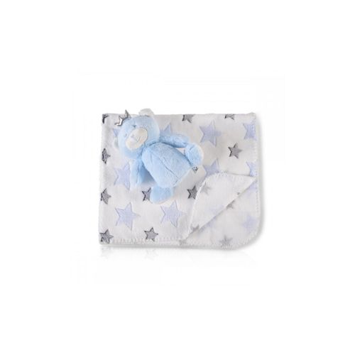 3800146267544 - Babydecke 90 x 75 cm mit Plüschtier kuschelige Babydecke Krabbeldecke blau