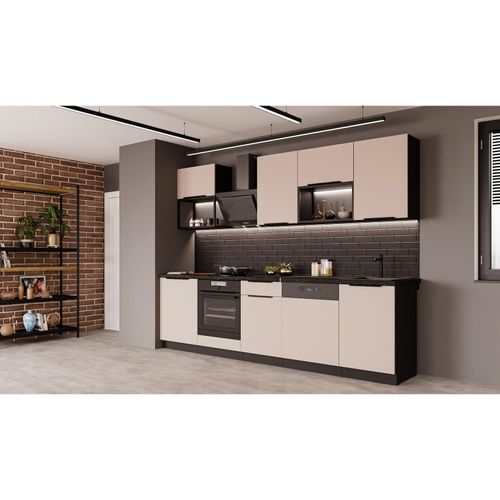 4255832101807 - Küche ARONA BASIC LOFT 280 Küchenzeile Küchenblock Einbauküche Kaschmir Schwarz 4255832101807 - Küche ARONA BASIC LOFT 280 Küchenzeile Küchenblock Einbauküche Kaschmir Schwarz