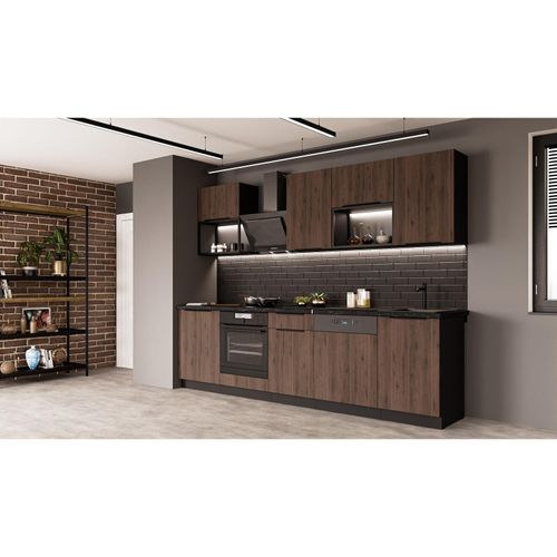 4255832101791 - Küche MONZA BASIC LOFT 280 Küchenzeile Küchenblock Einbauküche Nussbaum Schwarz 4255832101791 - Küche MONZA BASIC LOFT 280 Küchenzeile Küchenblock Einbauküche Nussbaum Schwarz