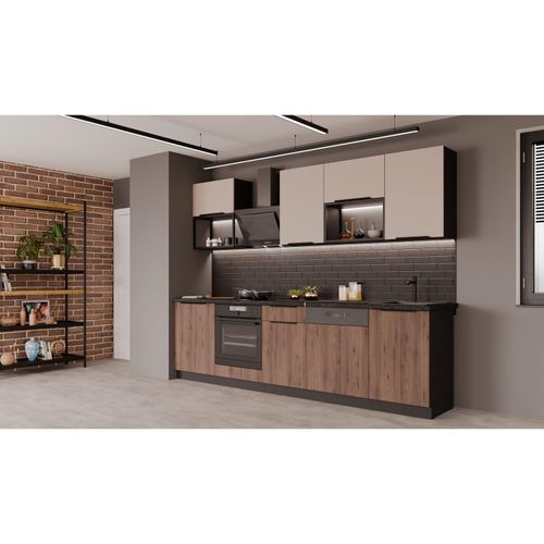 4255832101845 - Küche MONZA + ARONA BASIC LOFT 280 Küchenzeile Küchenblock Nußbaum Kaschmir matt 4255832101845 - Küche MONZA + ARONA BASIC LOFT 280 Küchenzeile Küchenblock Nußbaum Kaschmir matt