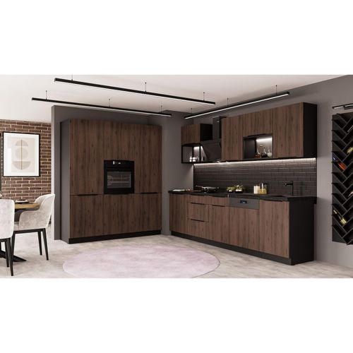 4255832101883 - Küche MONZA LOFT 280 + 180 Küchenzeile Küchenblock Nussbaum Okapi Schwarz 4255832101883 - Küche MONZA LOFT 280 + 180 Küchenzeile Küchenblock Nussbaum Okapi Schwarz