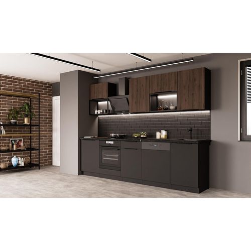 4255832101814 - Küche SIENA + MONZA BASIC LOFT 280 Küchenzeile Küchenblock Einbauküche Nussbaum