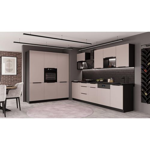 4255832101890 - Küche ARONA LOFT 280 + 180 Küchenzeile Küchenblock Einbauküche Kaschmir Schwarz