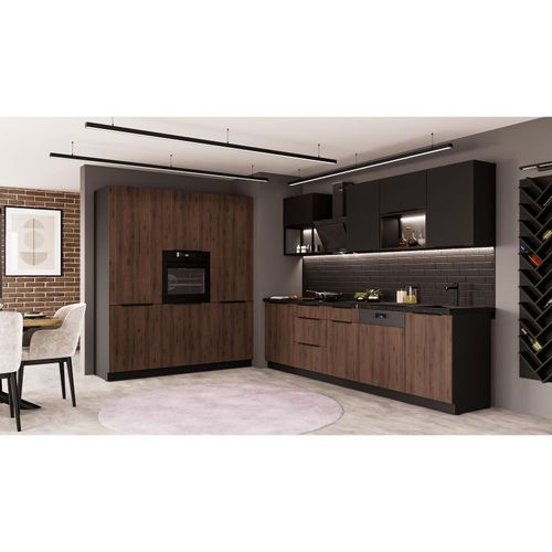 4255832101920 - Küche MONZA SIENA LOFT 280 + 180 Küchenzeile Küchenblock Nussbaum Okapi Schwarz 4255832101920 - Küche MONZA SIENA LOFT 280 + 180 Küchenzeile Küchenblock Nussbaum Okapi Schwarz