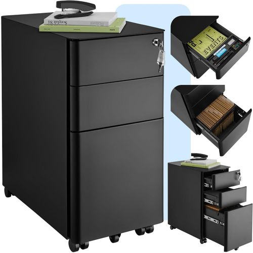 4061173261427 - tectake® - Metall-Aktenschrank auf Rollen - Abschließbarer Schubladenschrank mit Schubladen - Rollcontainer - Organizer - Trolleyschrank abschließbar - schwarz