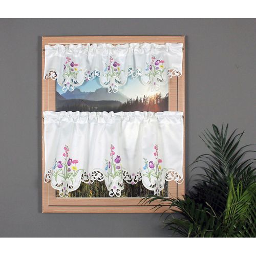 4056837082326 - Querbehang Blumensee Gr 1 bunt (grün lila weiß) B120cm H50cm Ausbrenner Polyester HOSSNER - ART OF HOME DECO Gardinen m Cut-Outs