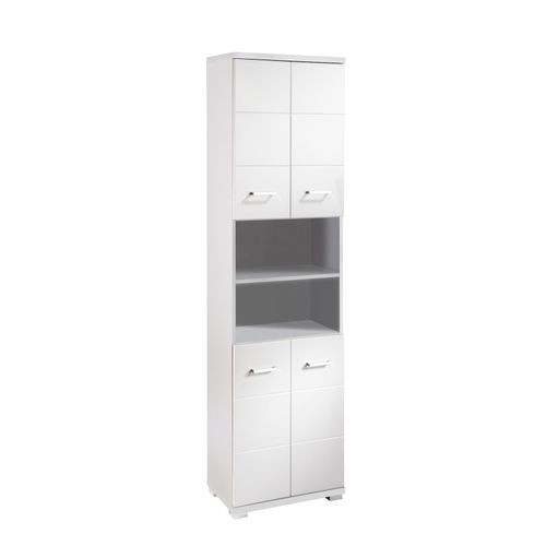 4251942203271 - Byliving - Badezimmer-Hochschrank nebraska Badschrank matt weiß Türen Hochglanz weiß lackiert Badezimmerschrank 4 Türen mit offenen Elementen & 4251942203271 - Byliving - Badezimmer-Hochschrank nebraska Badschrank matt weiß Türen Hochglanz weiß lackiert Badezimmerschrank 4 Türen mit offenen Elementen &