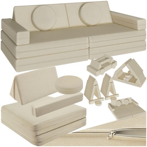 4061173260819 - tectake® Spielsofa 8-teilig flexible Anordnung Leinenbezüge abnehmbar und waschbar stapelbar