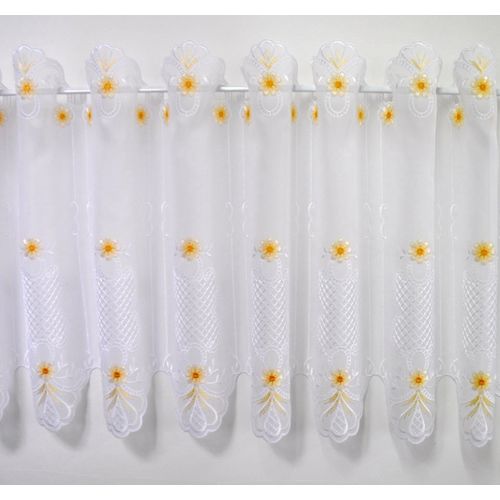 4028298294884 - Scheibengardine STICKEREIEN PLAUEN BLÜMCHEN Gr 4 weiß (weiß beige) B193cm H50cm Voile Polyester Gardinen