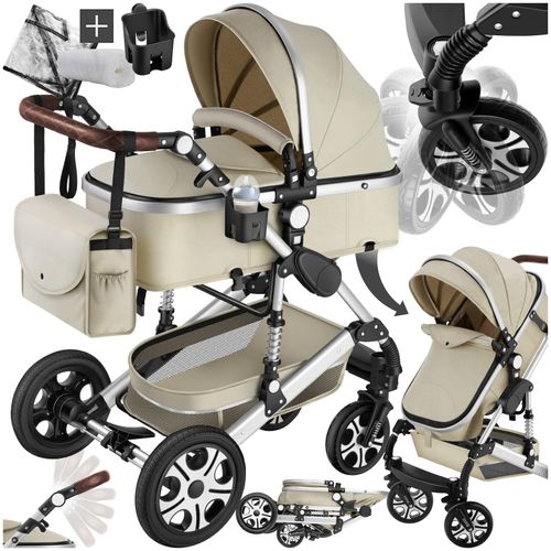 4061173262271 - tectake® Kombi-Kinderwagen 2 in 1 klappbar mit 5-Punkt-Gurt Bremse Schutzbügel und Handschlaufe pulverbeschichteter Aluminiumrahmen pflegeleichter Stoffbezug für 0 bis 36 Monate geeignet Belastbarkeit 15 kg