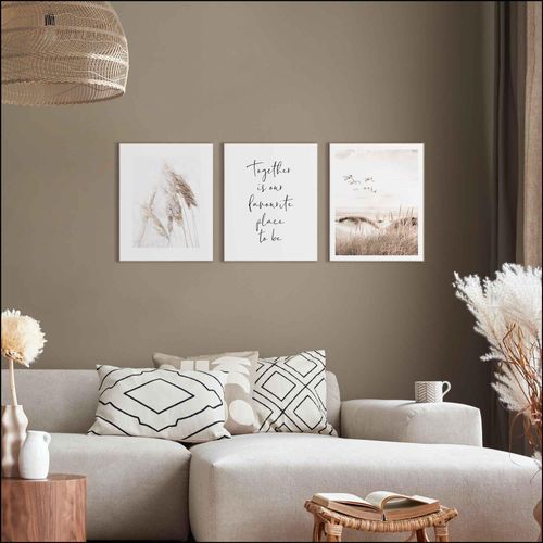 8714597617856 - Wandbild REINDERS Zusammen Kraniche - Strand Dünen Natur Liebe Bilder Gr B H 40 cm x 50 cm 3 St grün (khaki) Kunstdrucke