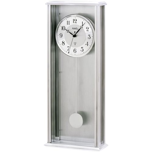 4037445161696 - Funk-Pendelwanduhr AMS grau (messingfarben) Wanduhren B H L 21cm x 8cm x 50cm Quarzuhr Wanduhr Wohnzimmer Esszimmer Arbeitszimmer