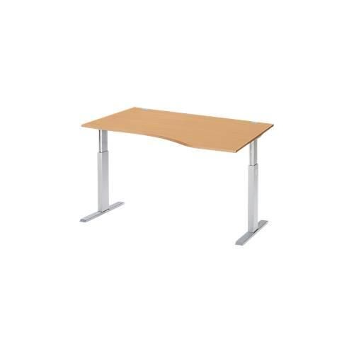 4250510855362 - Select Schreibtisch ERGO-T elektrisch höhenverstellbar Freiform Ansatz rechts T-Fuß B 1800 x H 725-1185 mm Buche-Dekor weißalu