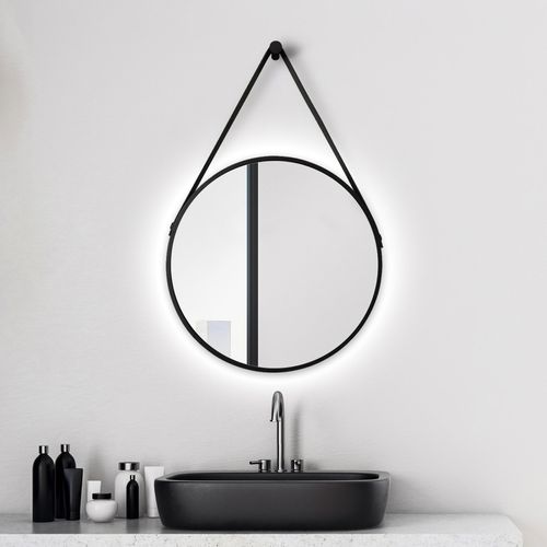4250312105948 - Black Vogue Badspiegel Dekospiegel rund � 50 cm - Badezimmerspiegel - matt schwarz - Aufh�ngband in Lederoptik - Talos 4250312105948 - Black Vogue Badspiegel Dekospiegel rund � 50 cm - Badezimmerspiegel - matt schwarz - Aufh�ngband in Lederoptik - Talos