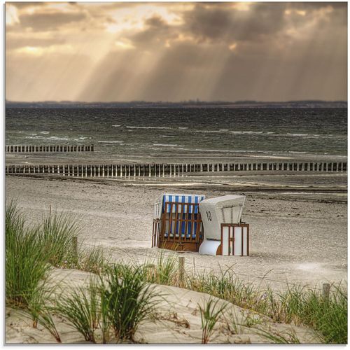 4062144100639 - Glasbild ARTLAND Schwarzer Busch Strand auf Insel Poel Bilder Gr B H 50 cm x 50 cm Strand 1 St beige (naturfarben) Glasbilder Bilder