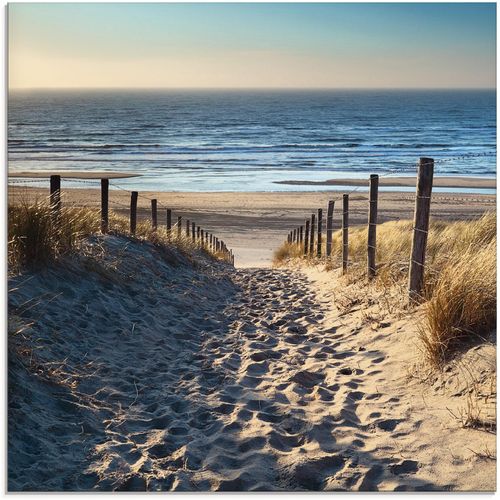 4058661084224 - Glasbild ARTLAND Weg zum Nordseestrand Sonnenuntergang Bilder Gr B H 50 cm x 50 cm Strand 1 St beige (naturfarben) Glasbilder Bilder in verschiedenen Größen