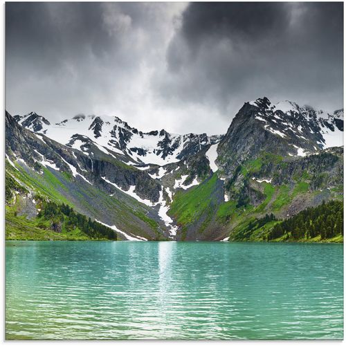 4058661084149 - Glasbild ARTLAND Bergsee Bilder Gr B H 50 cm x 50 cm Berge 1 St grün Glasbilder Bilder in verschiedenen Größen