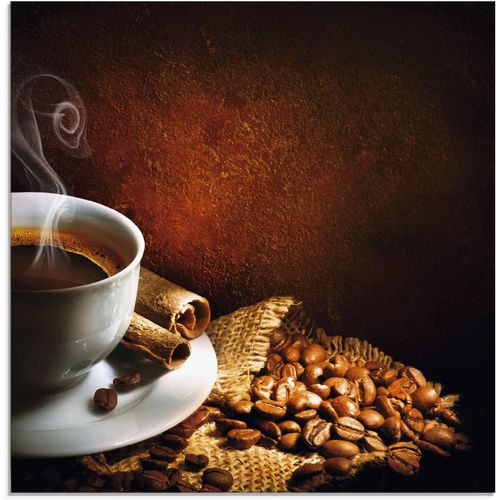 4058661632739 - Glasbild ARTLAND Kaffeetasse mit Kaffebohnen Bilder Gr B H 50 cm x 50 cm Getränke 1 St braun Glasbilder Bilder in verschiedenen Größen