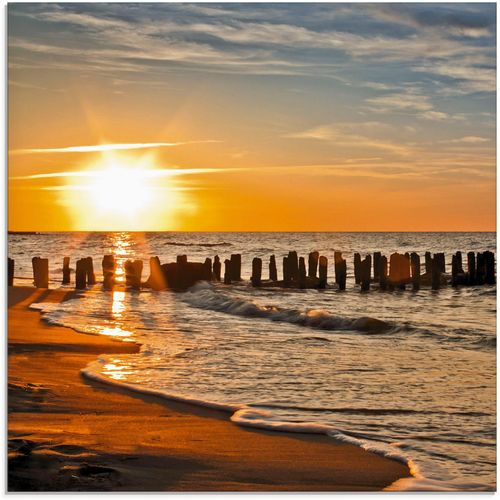 4058661624987 - Glasbild ARTLAND Schöner Sonnenuntergang am Strand Bilder Gr B H 50 cm x 50 cm Strand 1 St orange Glasbilder Bilder in verschiedenen Größen