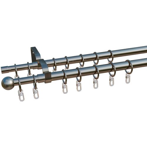 4042627734650 - Gardinenstange Formentor indeko Ø 20 mm 2-läufig ausziehbar verschraubt Stahl stufenlos verstellbare Teleskopstange silberfarben 4042627734650 - Gardinenstange Formentor indeko Ø 20 mm 2-läufig ausziehbar verschraubt Stahl stufenlos verstellbare Teleskopstange silberfarben
