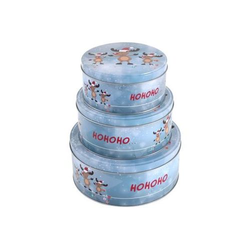 4036812400772 - Posten Börse - Gebäckdose 3er Set rund blaugrau Ho Ho Ho Elche Metall Dose - Blau 4036812400772 - Posten Börse - Gebäckdose 3er Set rund blaugrau Ho Ho Ho Elche Metall Dose - Blau