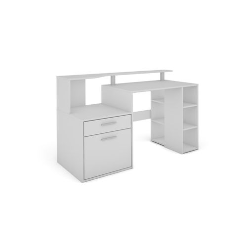 4251942205602 - Schreibtisch louis Inkl 1 Tür + 1 Schubkasten + 3 offenen Fächern Weiß Computertisch XXL-Tisch Arbeitstisch Holztisch Bürotisch 140 4251942205602 - Schreibtisch louis Inkl 1 Tür + 1 Schubkasten + 3 offenen Fächern Weiß Computertisch XXL-Tisch Arbeitstisch Holztisch Bürotisch 140