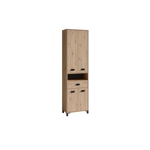 4251942206265 - Badezimmer-Hochschrank wellness in Artisan Eiche Griffe aus Metall in schwarz Badezimmerschrank 4 Türen mit offenen Elementen & viel Stauraum b 4251942206265 - Badezimmer-Hochschrank wellness in Artisan Eiche Griffe aus Metall in schwarz Badezimmerschrank 4 Türen mit offenen Elementen & viel Stauraum b