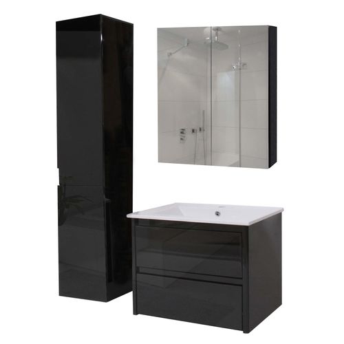 4057651541570 - Badezimmerset MCW-B19b Waschtisch Spiegelschrank Hängeschrank hochglanz MVG-zertifiziert ~ schwarz 4057651541570 - Badezimmerset MCW-B19b Waschtisch Spiegelschrank Hängeschrank hochglanz MVG-zertifiziert ~ schwarz