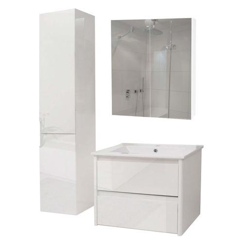 4057651541860 - Badezimmerset MCW-B19b Waschtisch Spiegelschrank Hängeschrank hochglanz MVG-zertifiziert ~ weiß 4057651541860 - Badezimmerset MCW-B19b Waschtisch Spiegelschrank Hängeschrank hochglanz MVG-zertifiziert ~ weiß