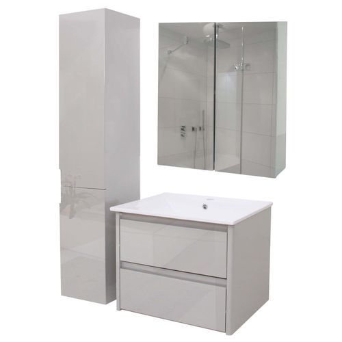 4057651873336 - Badezimmerset MCW-B19b Waschtisch Spiegelschrank Hängeschrank hochglanz MVG-zertifiziert ~ grau 4057651873336 - Badezimmerset MCW-B19b Waschtisch Spiegelschrank Hängeschrank hochglanz MVG-zertifiziert ~ grau