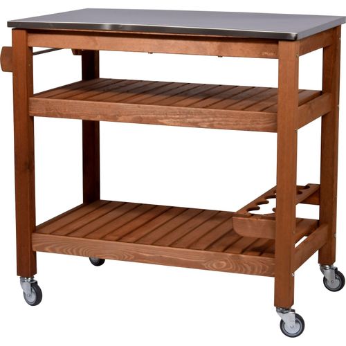 4055894355404 - dobar Beistellwagen aus Holz mit Edelstahlplatte 4055894355404 - dobar Beistellwagen aus Holz mit Edelstahlplatte